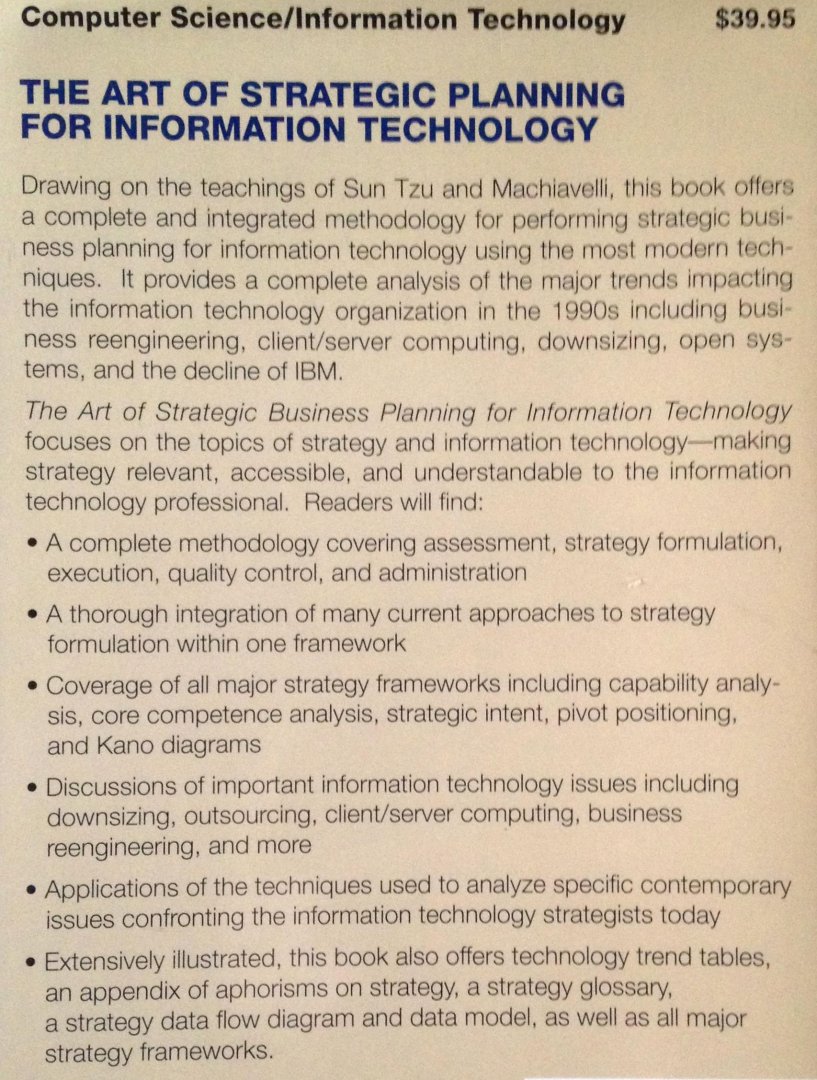 Boar, Berhard H. - The Art of Strategic Planning for Information Technology - Crafting Strategy for the 90s