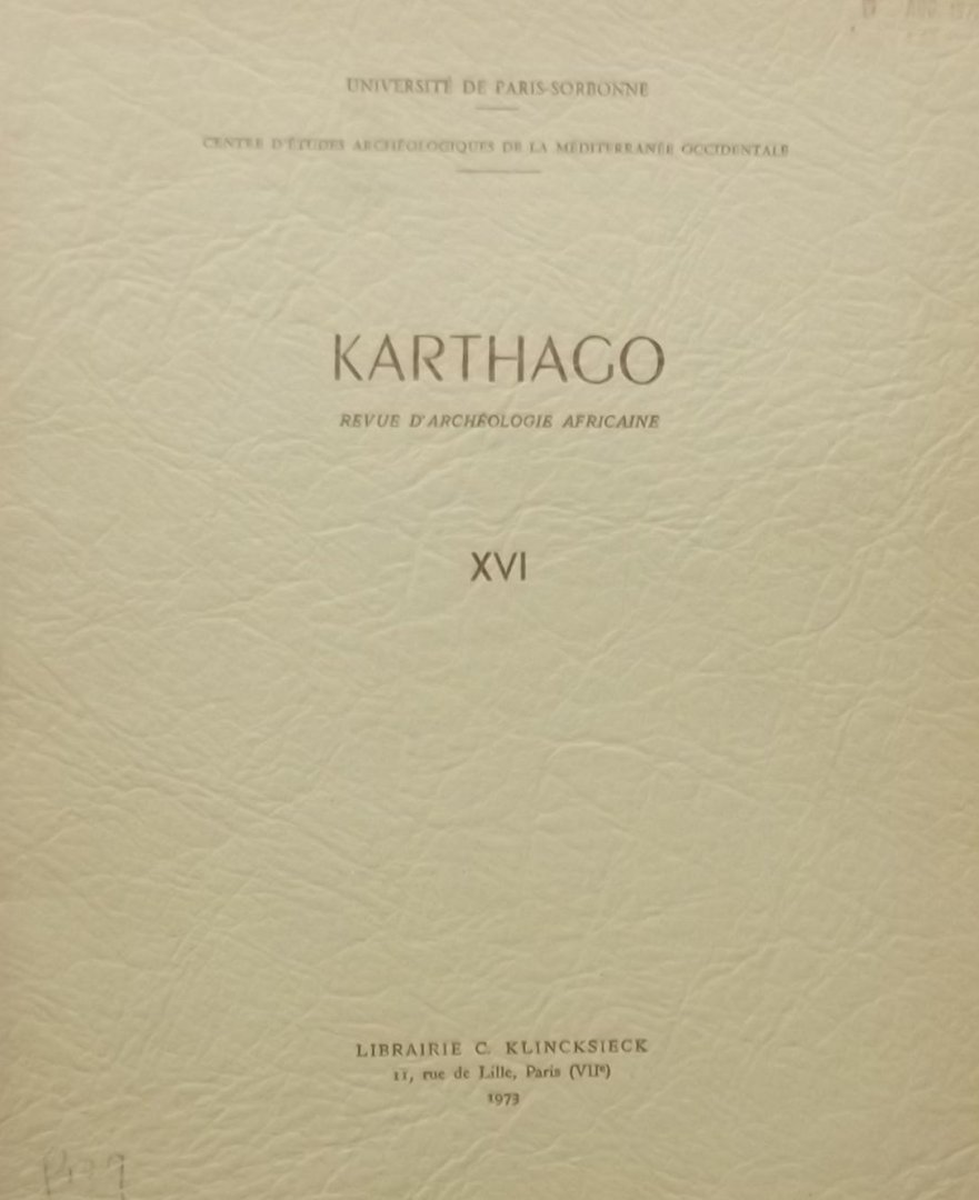 Brigitte Quilard. - Karthago revue D'archéologie Africaine XVI