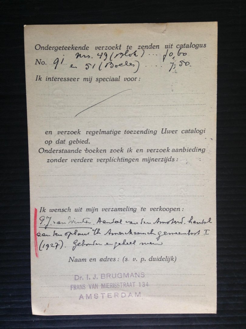  - Oude briefkaart 1928, Internationaal Antiquariaat Hertzberger, nr 9