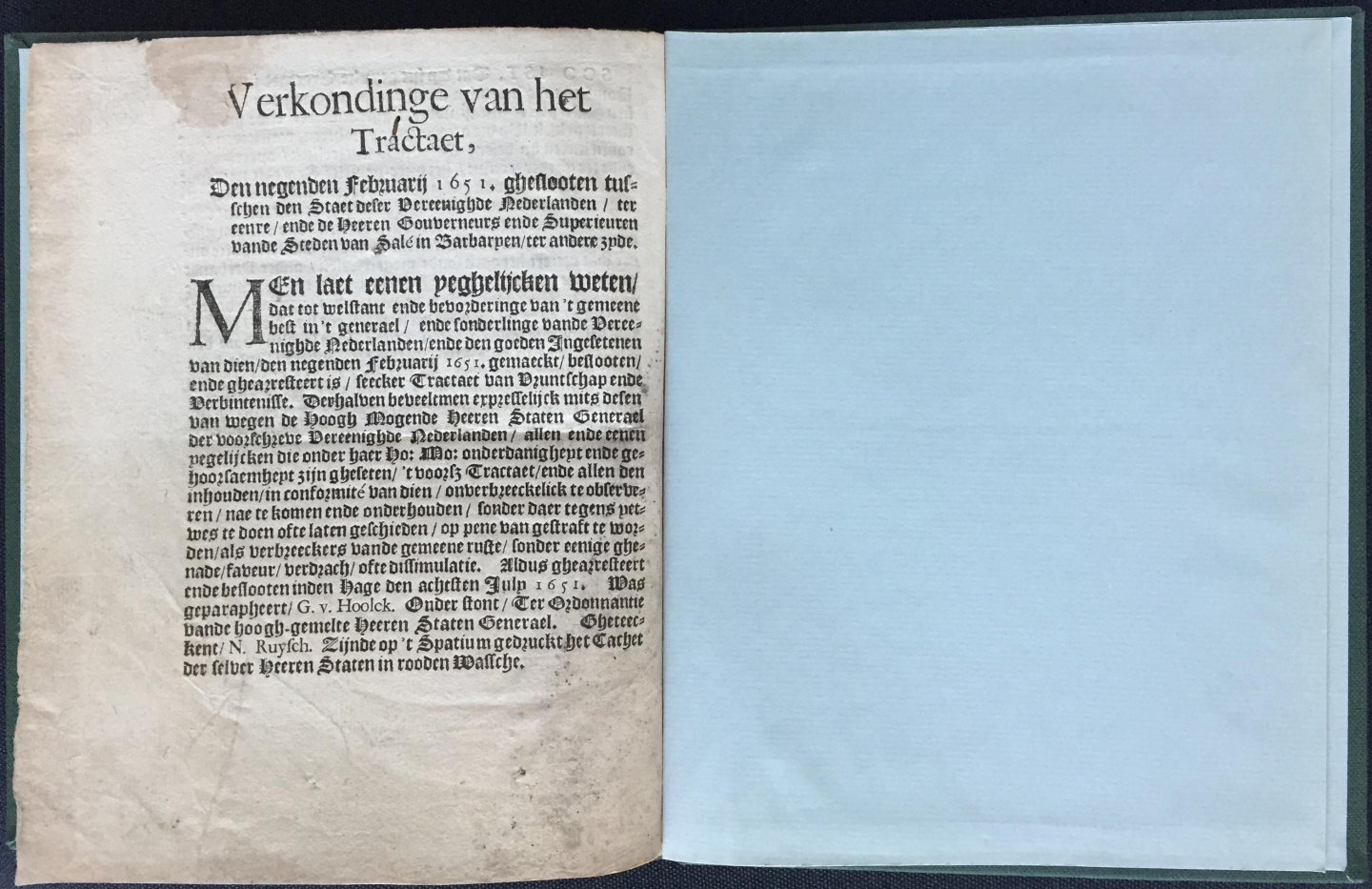Staten Generaal - Tractaet van vruntschap ende verbintenisse .... 9 februarij 1651 ...Geunieerde Nederlanden ... Salé in Barbarie....