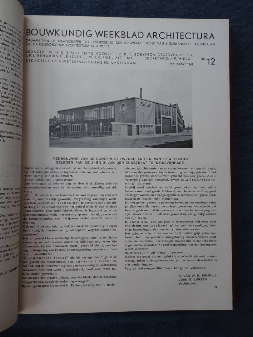 Schelling, H.G.J. (red.). - Bouwkundig Weekblad Architectura. 62e Jaargang 1941.