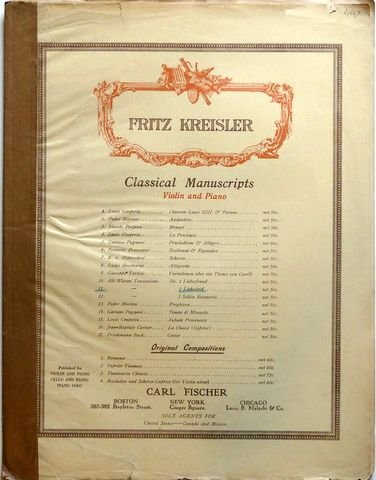 Kreisler, Fritz: - Alt-Wiener Tanzweisen: 2. Liebesleid (Fritz Kreisler. Classical Manuscripts for Violin and Piano. No. 11)