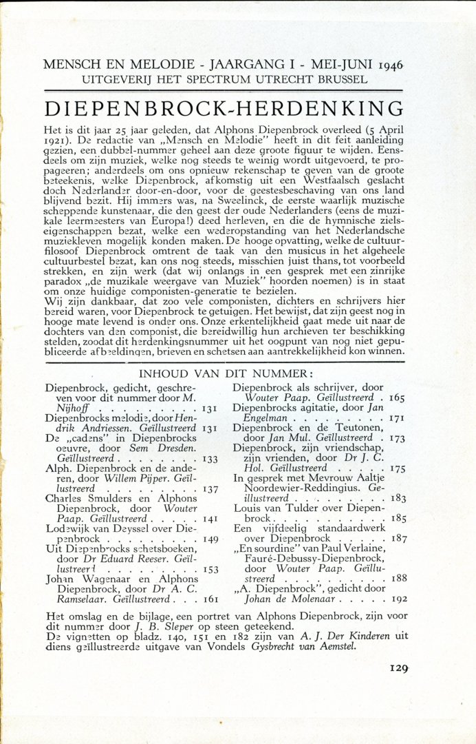 Div.auteurs - Mensch en Melodie, Diepenbrock-Herdenking (1921-1946)