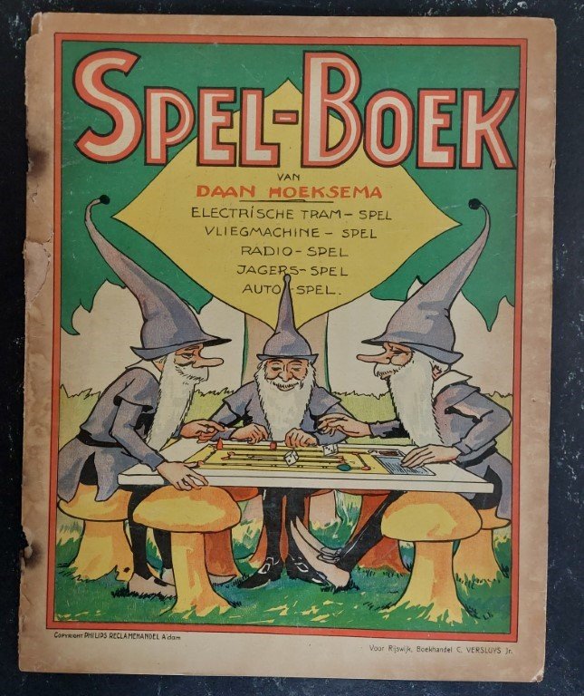 Hoeksema,Daan [Daniël 1879-1935]. - Spel - boek 5 spelen: electr.tram-spel, vliegmachine-spel, radio-spel, jagers-spel en auto-spel.