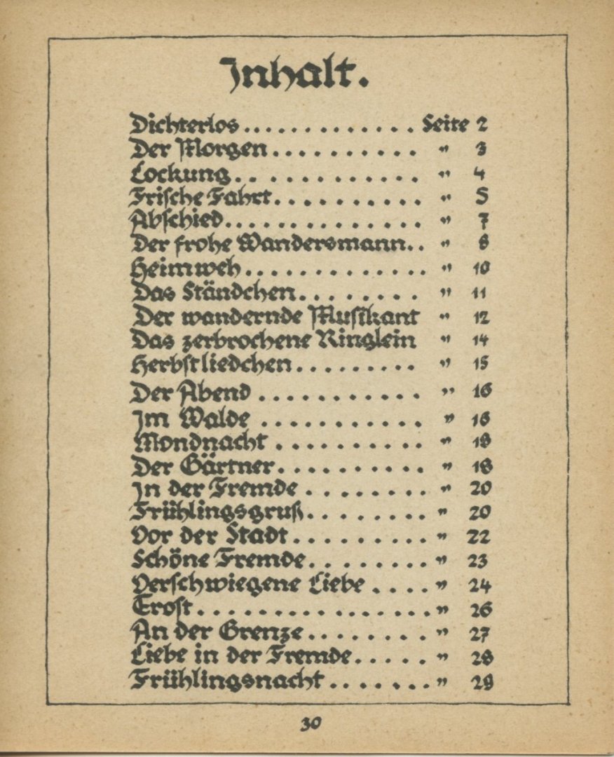Schulhof, Jutta - Eichendorff-Lieder. Auf Stein gezeichnet von Hermann Grom-Rottmayer, geschrieben von Jutta Schulhof
