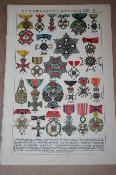  - 2 antieke kleuren lithografieën - De voornaamste Ridderorden  - circa 1905