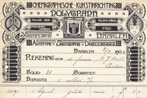 POLYGRAPH, HAARLEM - Rekening van de Chemigraphische Kunstinrichting Polygraph, Schoutjeslaan 23 te Haarlem, 3 maart 1906.