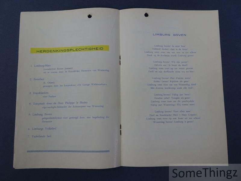 N/A. - 14 en 15 september 1957. Grootse feestelijkheden bij de viering van het vijftig-jarig bestaan der Kolenmijnen van Winterslag. 1907-1957. [Programmabrochure.]