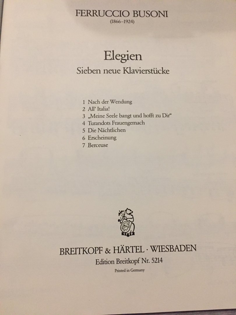 Ferruccio Busoni - Elegien Sieben neue Klavierstucke