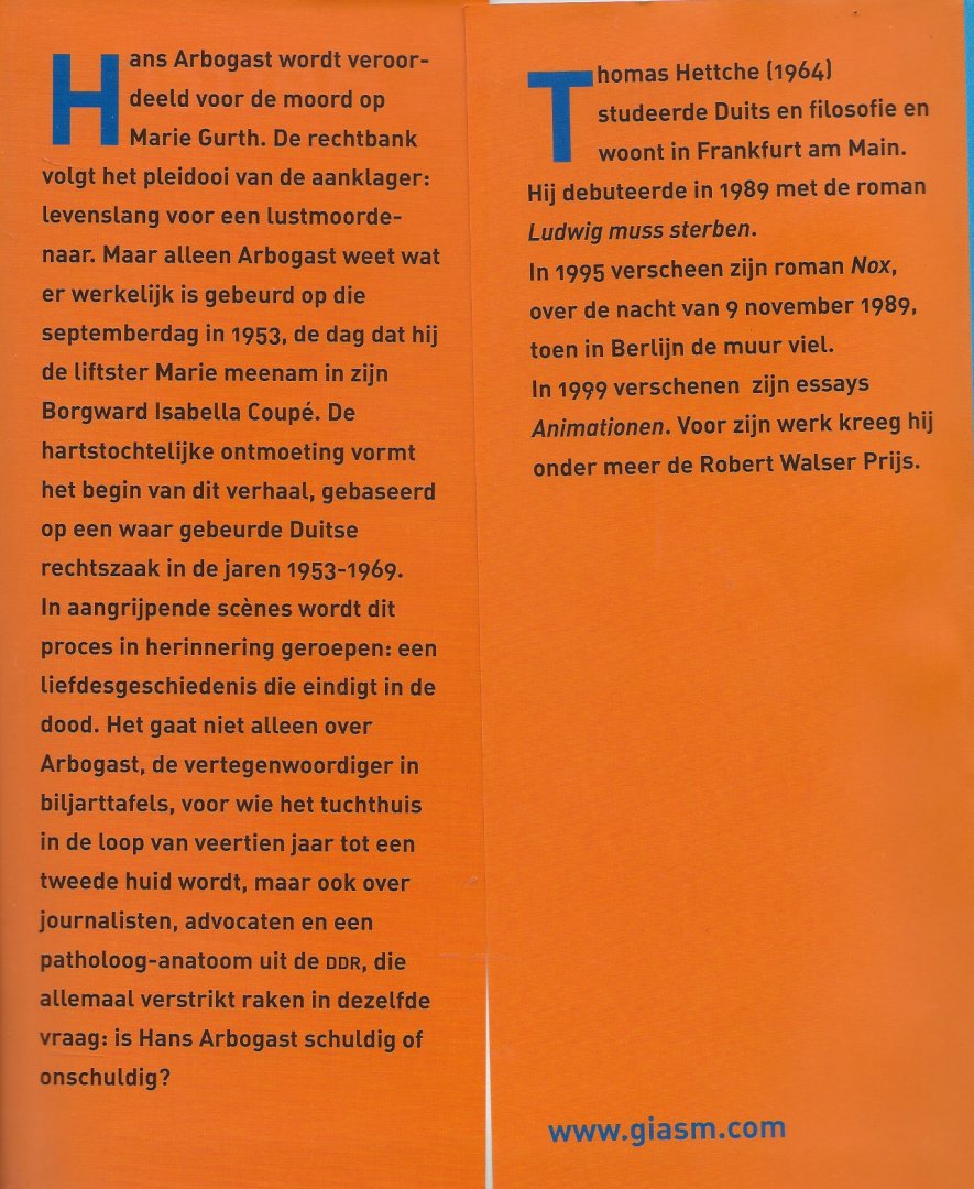 Hettche, Thomas  Vertaald door Wilfried Oranje  Omslagfoto Sanne Sannes - De zaak Arbogast