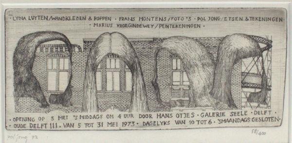 Jong, Pol. - Aankondiging opening tentoonstelling met Lydia Luyten, Frans Montens en Marius Vroegindewey.