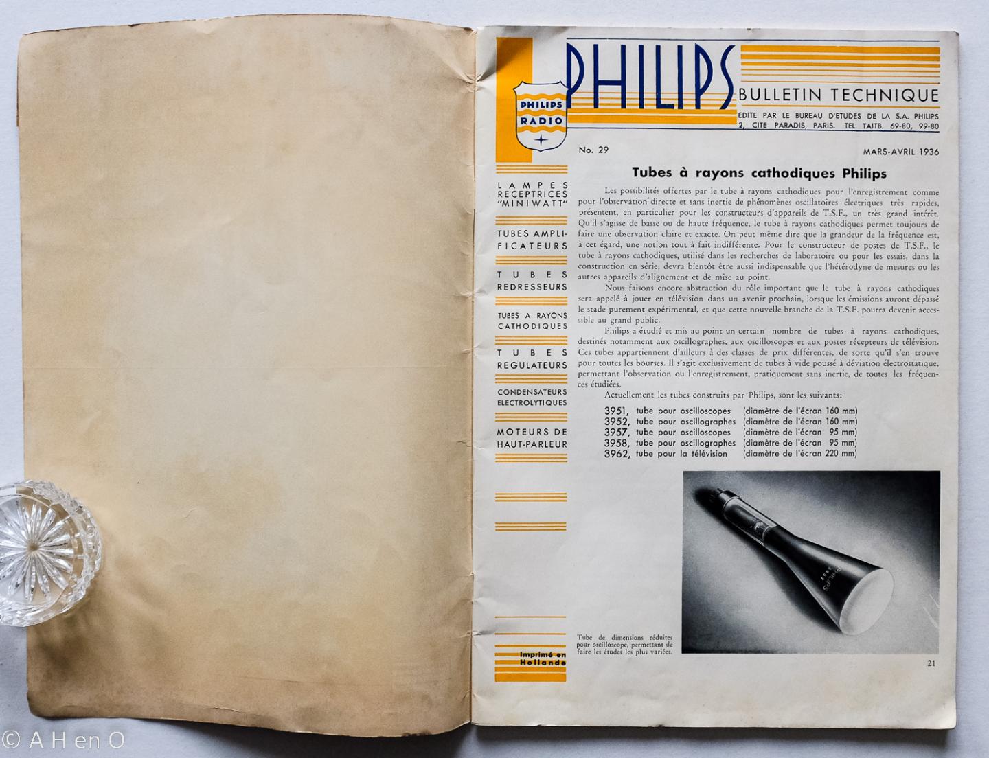 Philips Gloeilampenfabrieken Nederland n.v., Eindhoven - Philips "Miniwatt" Tubes à rayons cathodiques