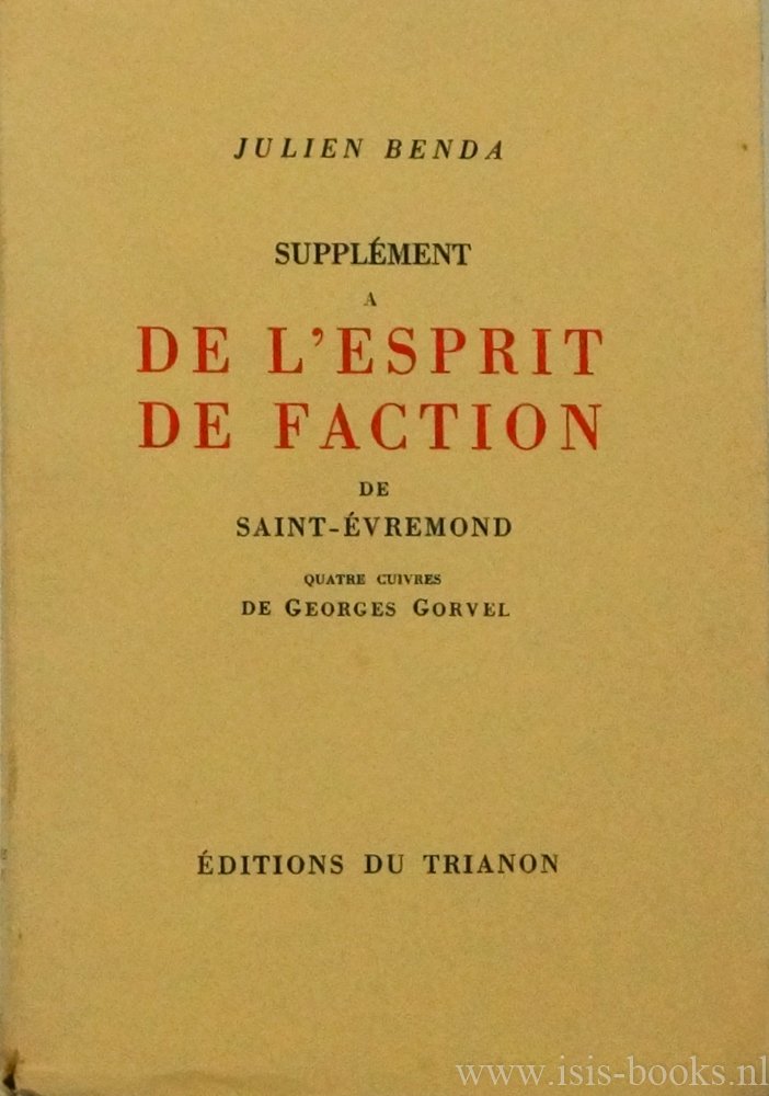BENDA, J. - Supplément à De l'esprit de faction de Saint-Évremond. Quatre cuivres de G. Gorvel.