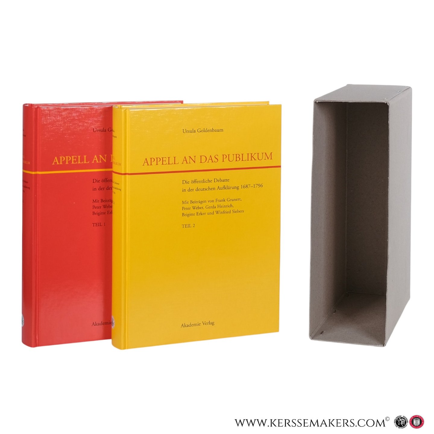 Goldenbaum Ursula (ed.). - Appell an das Publikum: die öffentliche Debatte in der deutschen Aufklärung 1687–1796. Mit Beiträgen von Frank Grunert, Peter Weber, Gerda Heinrich, Brigitte Erker und Winfried Siebers [2 volumes].