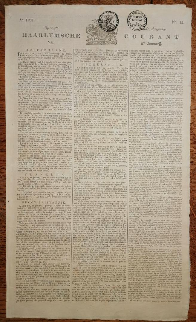 Anoniem - Opregte Haarlemsche Courant No. 12 - 27 januari 1831