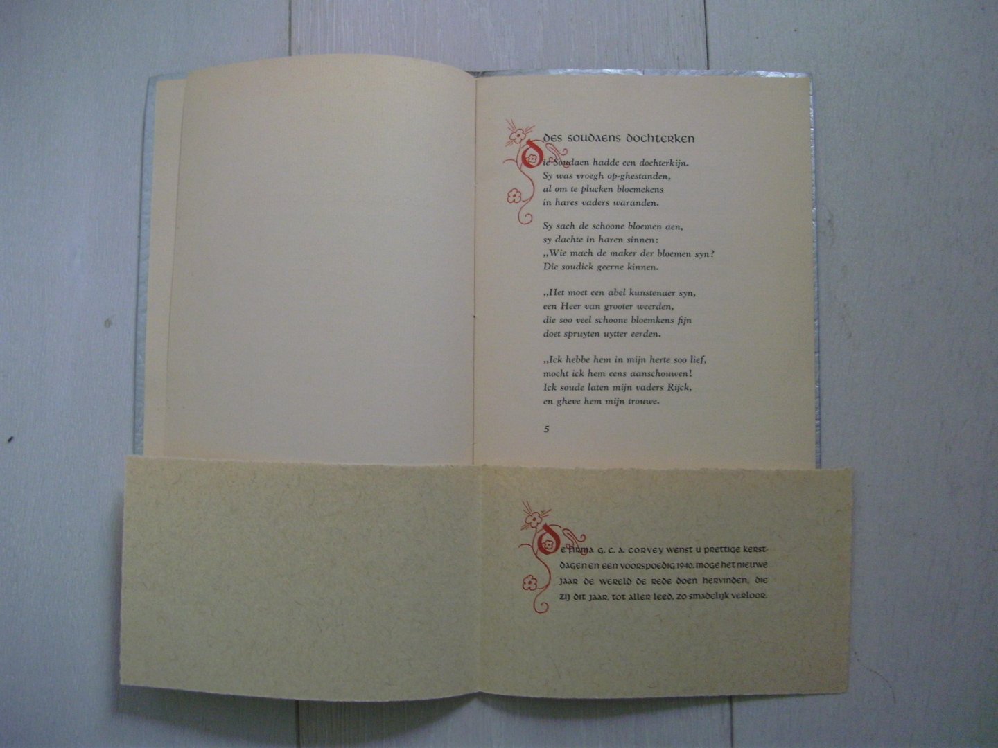  - Des Soudaens dochterken  ( een Middeleeuws gedicht ) met kerstkaart Kerstmis 1939