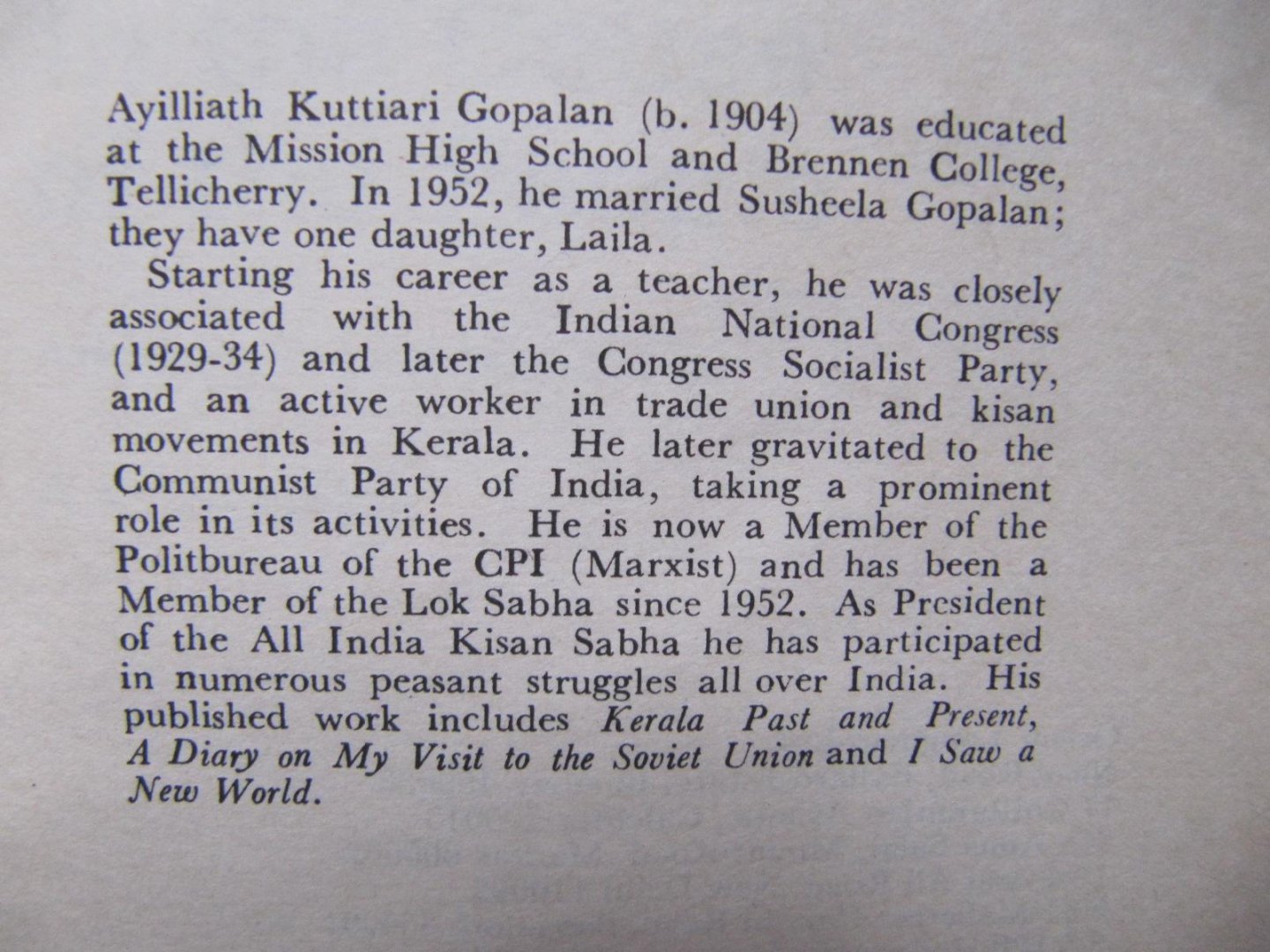 A.K. Gopalan - In the cause of people