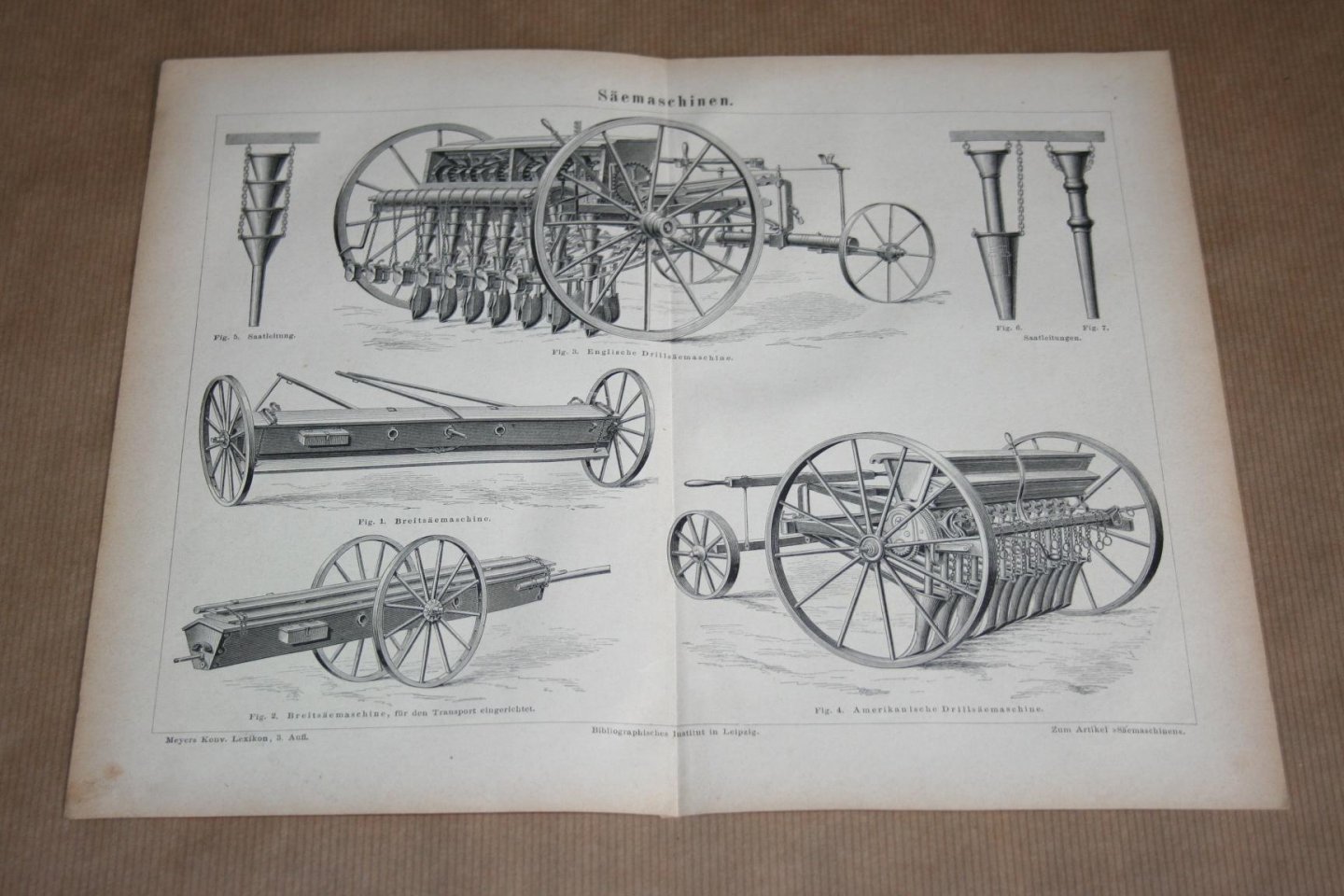  - Antieke prent - Landbouwwerktuigen Zaaimachines  - Circa 1875