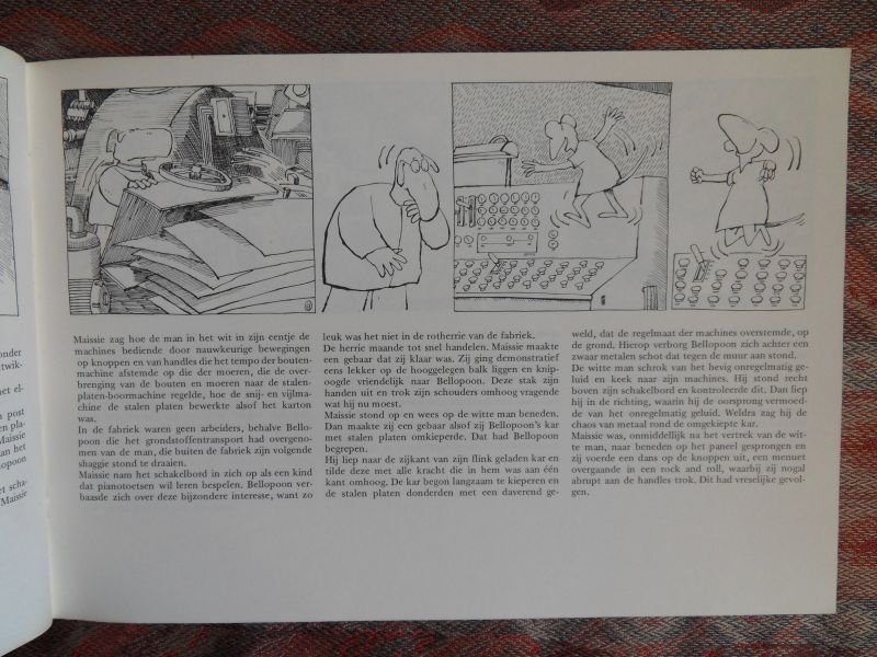Hoefnagels, Peter (tekst); Len Munnik (tekeningen). [ Peter Hoefnagels 1927 - 2011 ]. - Maissie, De Moord en de NV Rotmachine. --- 1e druk, 1982. Oblong formaat, kartonnen geïllustreerde platten. 40 pp. In praktisch nieuwstaat, geen naam ingeschreven. Strips met onderteksten.