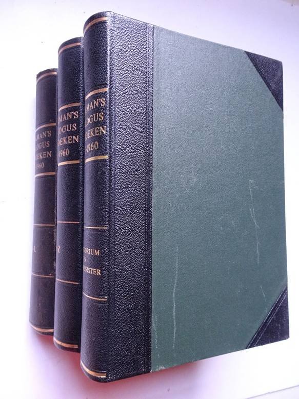 Jong, Dirk de. - Brinkman's catalogus van boeken en tijdschriften, verschenen in Nederland en Vlaanderen en in de Nederlandse taal elders, in de periode 1956 tot en met 1960 met aanvullingen over de jaren 1945 tot en met 1955. 3 Delen, compleet (A-L, M-Z en re...
