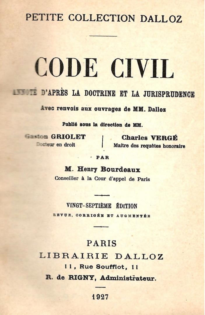 Bourdeaux, M. Henry ed. - Code Civil