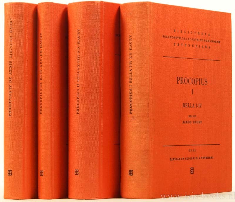 PROCOPIUS VAN CESAREA - Procopii Ceasariensis opera omnia. Recognovit Jacobus Havry. Editio stereotypa correctior addenda et corrigenda adiecit Gerhard Wirth. 4 volumes.