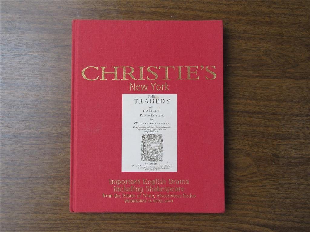  - Auction Catalogue. Important English Drama including Shakespeare from the Estate of Mary, Viscountess Eccles  Wednesday 14 april 2004