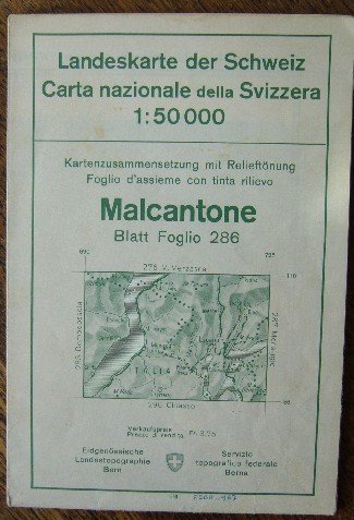 kaart. map. - Landeskarte der Schweiz. Malcantone Blatt Foglio 288. 1:50000.