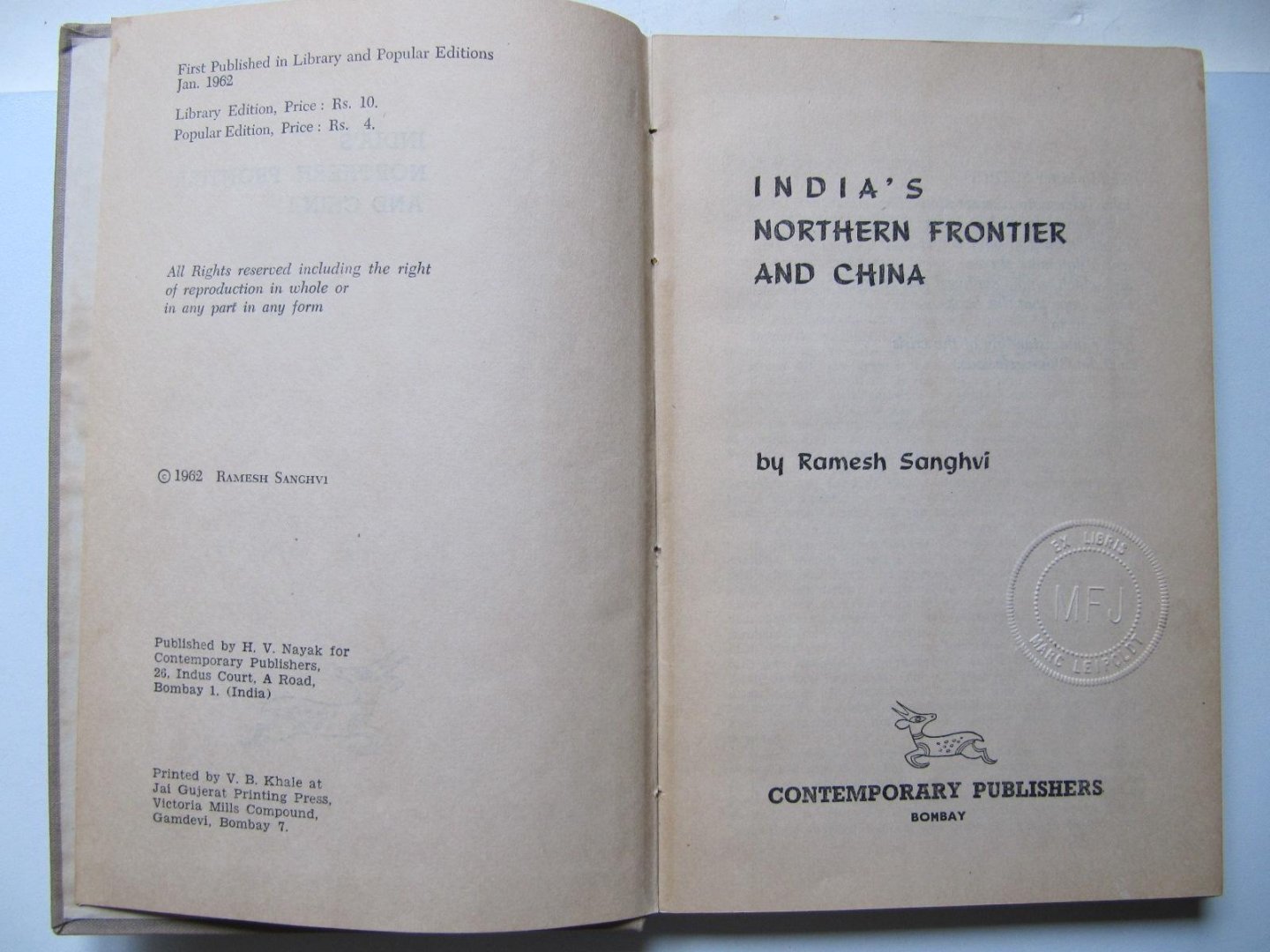 Ramesh Sanghvi - India's Northern Frontier and China