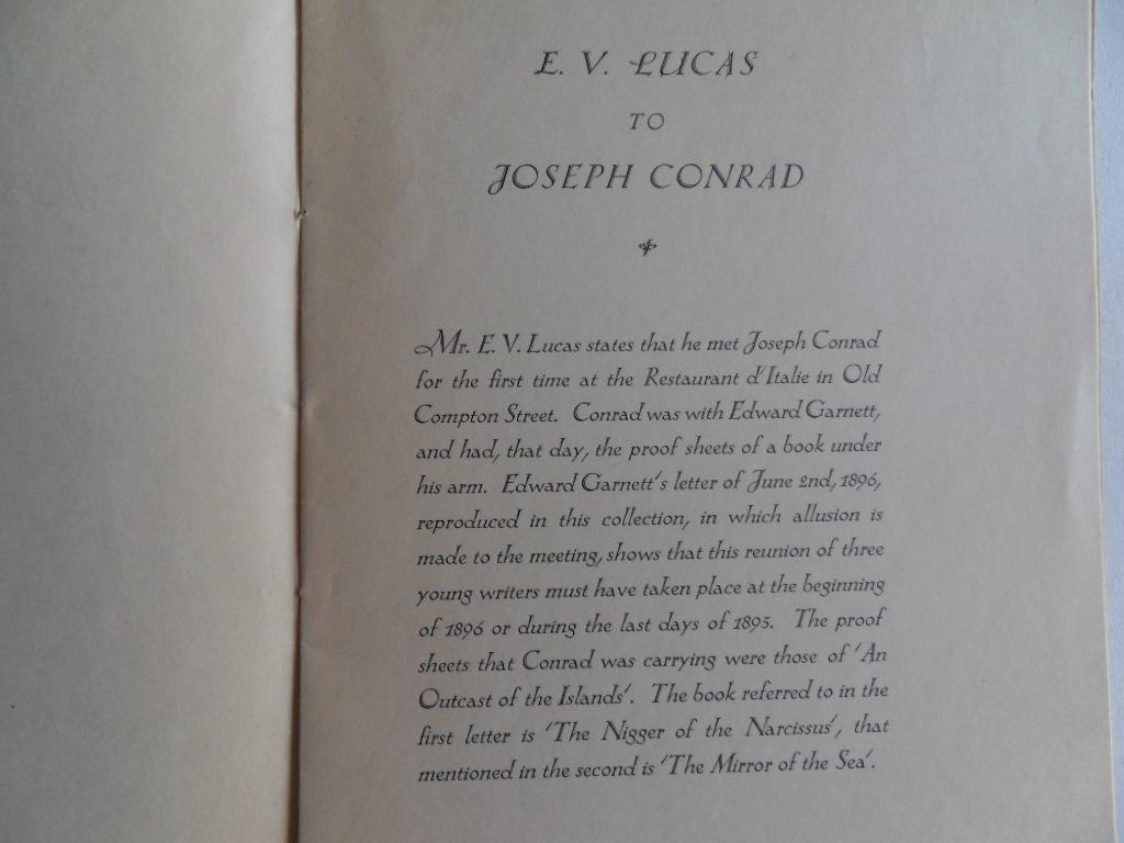 Lucas, E.V. - E.V. Lucas to Joseph Conrad. [ Beperkte oplage van 220 exemplaren ].
