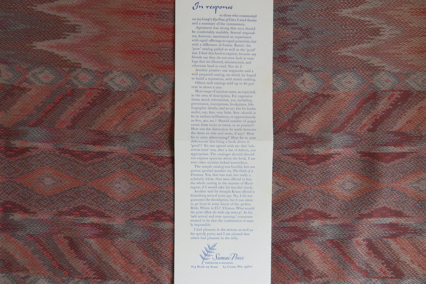 Wulling, Emerson G. - A Comp`s-eye View of Cat.s. [ Beperkte oplage van 260 ex. ].