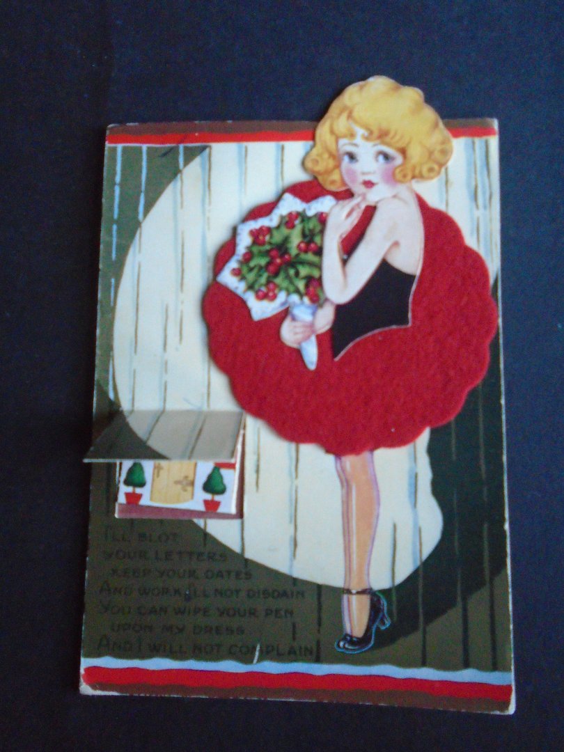 n.b. - Kalendervloeiblad, 1929.  Danseresje met vilten rokje. Met klein kalendertje