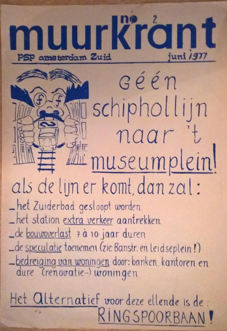 Onbekend - Muurkrant no.2 Géén Schiphollijn naar 't Museumplein! Het alternatief (...) is de Ringspoorbaan!