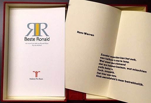WARREN, Hans - (Speciale verzameluitgave ter gelegenheid van het afscheid van Ronald Rijkse als conservator van de Zeeuwse Bibliotheek).