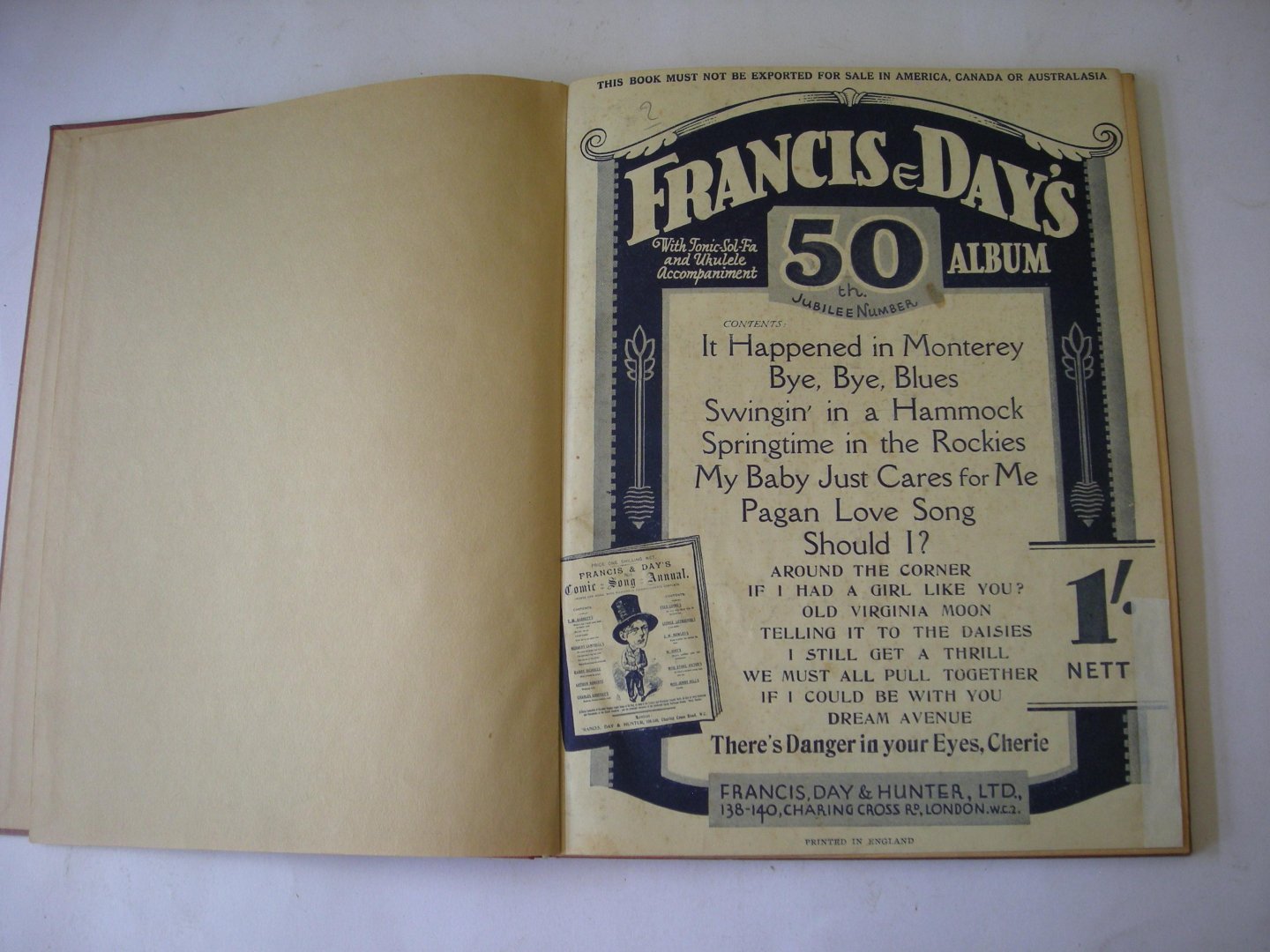 NN - Francis & Day's Annual,  with Tonic-Sol-Fa and Ukulele Accompaniments. It Happened in Monerey, Bye,Bye,Blues etc.