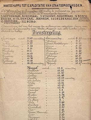 SPOORWEGEN - Speciale dienstregeling voor militairen op 10 augustus 1887.