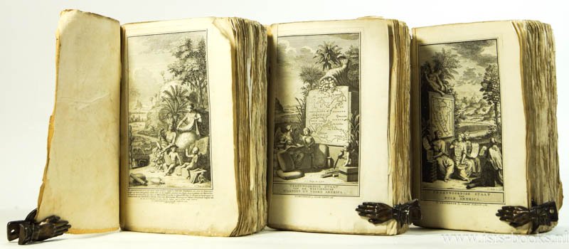SALMON, THOMAS - Hedendaagsche historie of tegenwoordige staat van Amerika. (...) Met  nieuwe landkaarten en afbeeldingen der voornaamste zeehavens versierd. Compleet in 3 delen.