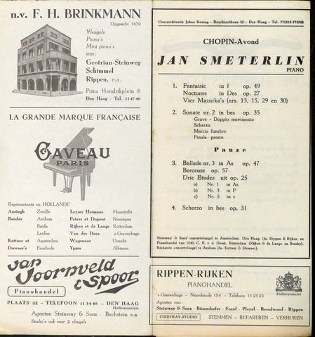 Smeterlin, Jan: - [Programmanzeige] Programma Seizoen 1952-1953. Concertdirectie Johan Koning. Chopin-avond Jan Smeterlin, piano