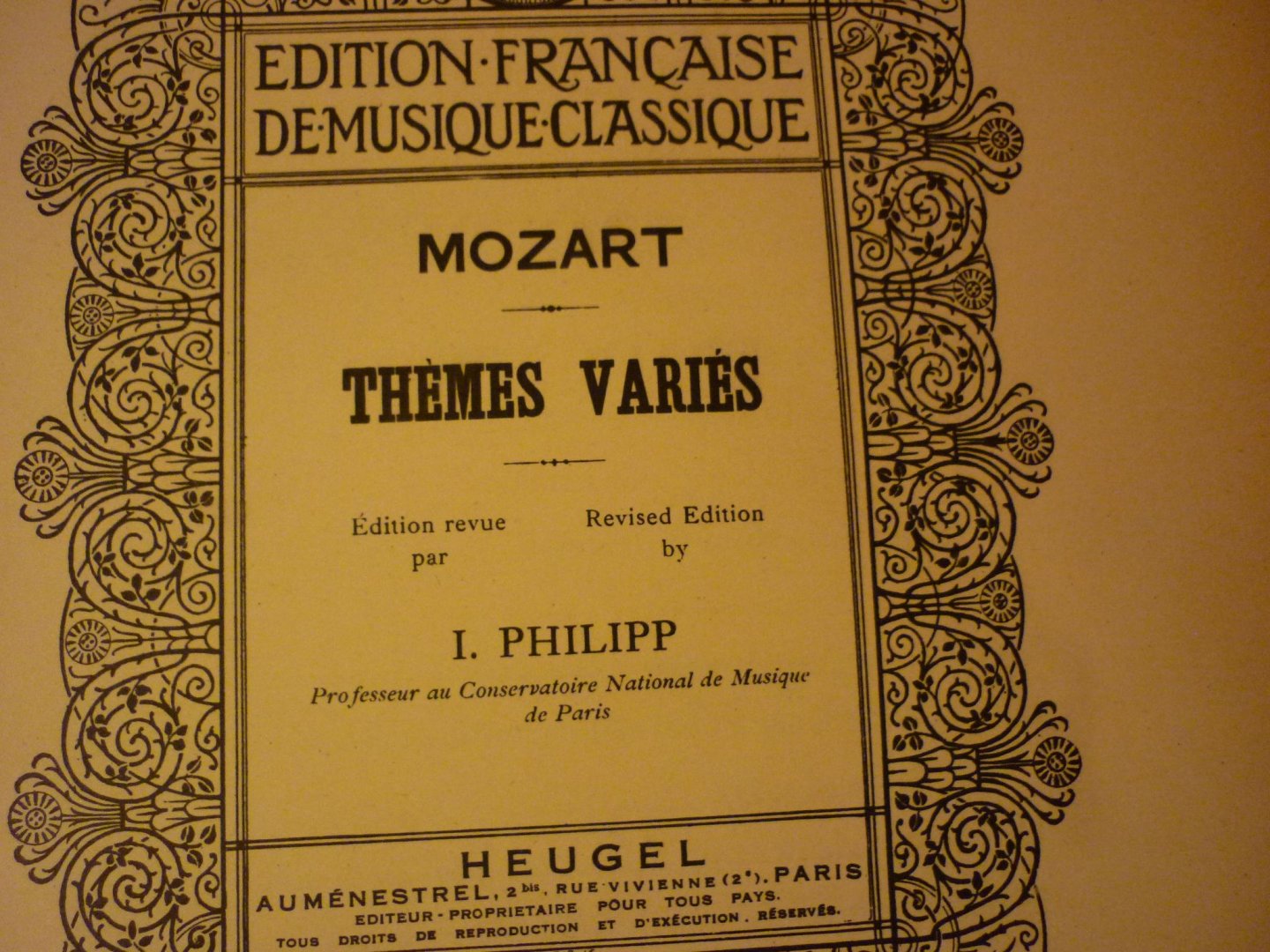 Mozart. W.A. (1756 – 1791) - Themes varies; Edition Francaise; De Musique-Classique (Revised edition by I. Philipp)