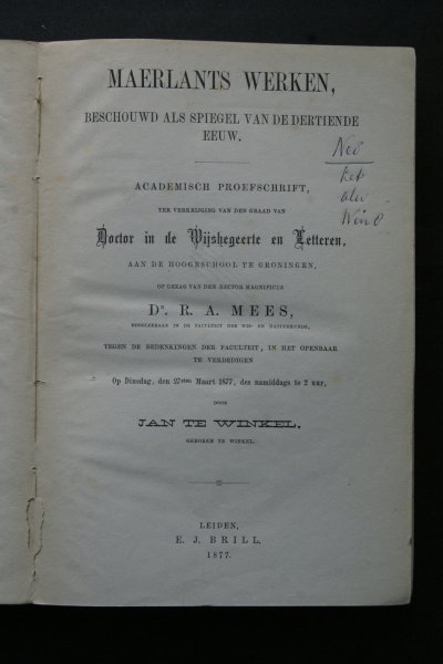 Jacob van Maerlant ;  Winkel, Jan te - diss. Maerlants Werken beschouwd als spiegel van de 13e eeuw