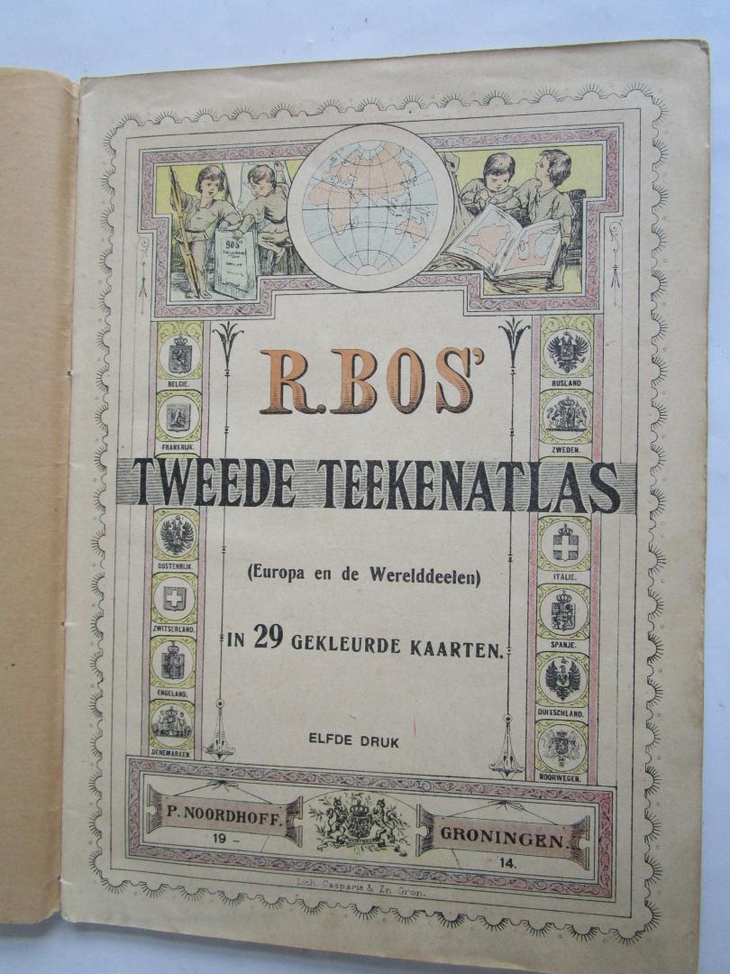 Bos, R. - Tweede Teekenatlas  (Europa en de Werelddeelen)   - in 29 gekleurde kaarten -