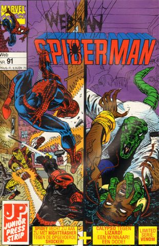 Junior Press - Web van Spiderman 091, Een Schok voor het Leven, geniete softcover, gave staat