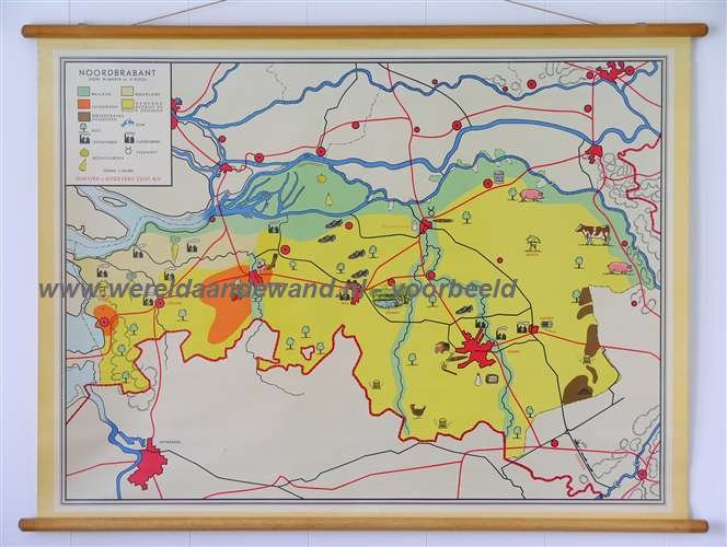 Bakker, W. en Rusch, H. - Schoolkaart / wandkaart van Noord-Brabant