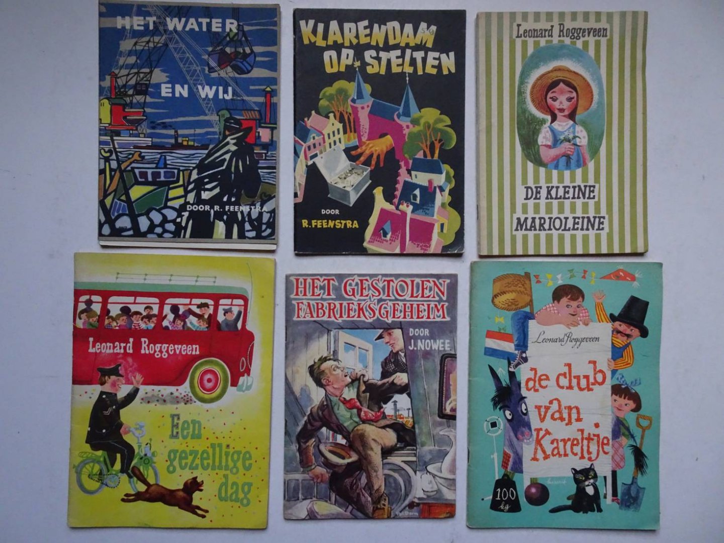 Feenstra, R., J. Nowee & Leonard Roggeveen. - Het water en wij/ Klarendam op stelten/ De kleine Marioleine/ De club van Kareltje/ Een gezellige dag/ Het gestolen fabrieksgeheim. 6 delen.