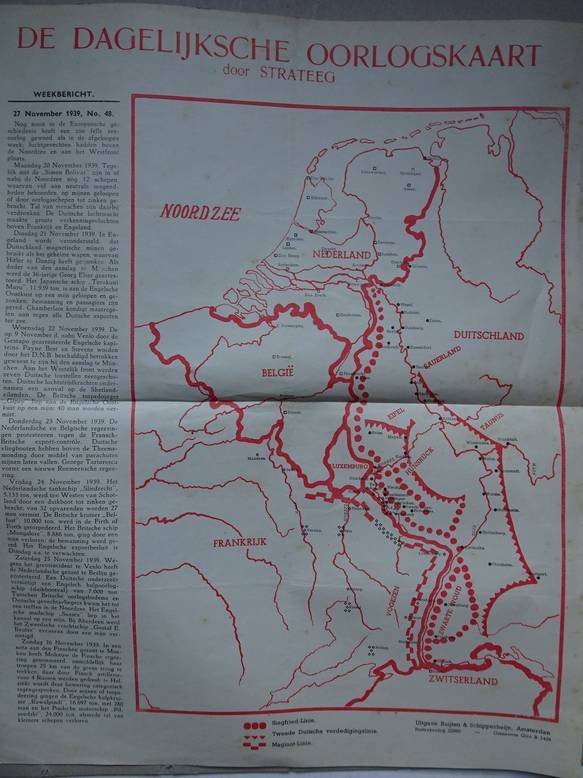 Strateeg. - De dagelijksche oorlogskaart. Nrs. I t/ VII en 47 stuks genummerd 1 t/m 47. En 1 losse kaart.