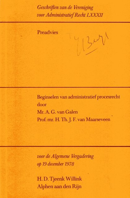Galen, A.G. van & H.Th.J.F. van Maarseveen. - Beginselen van administratief procesrecht : preadvies.