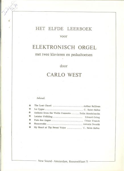 West, Carlo - Leerboek voor Elektronisch Orgel, deel 11 met 2 manualen en pedaaltoetsen