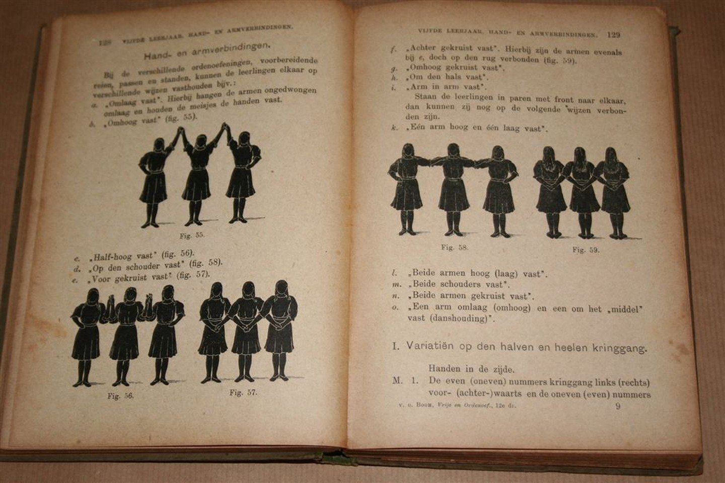 J.A. van der Boom (Auteur), B.H. Stomps (Illustrator) - De vrije en ordenoefeningen, de houdings-, spring- en evenwichtsoefeningen voor de lagere school — Theoretisch-practische handleiding bij het onderwijs in vrije-, orden-, gereedschaps-, houdings-, spring- en evenwichtsoefeningen, reien, veld- ...