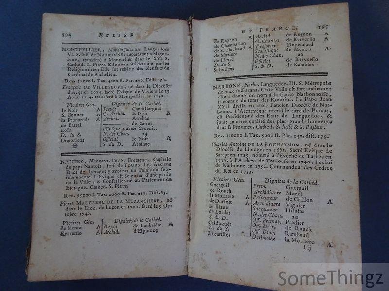 Anon. - [Abbé de Malvaux, Pierre-Claude.] - L'Europe ecclésiastique, ou État du Clergé.