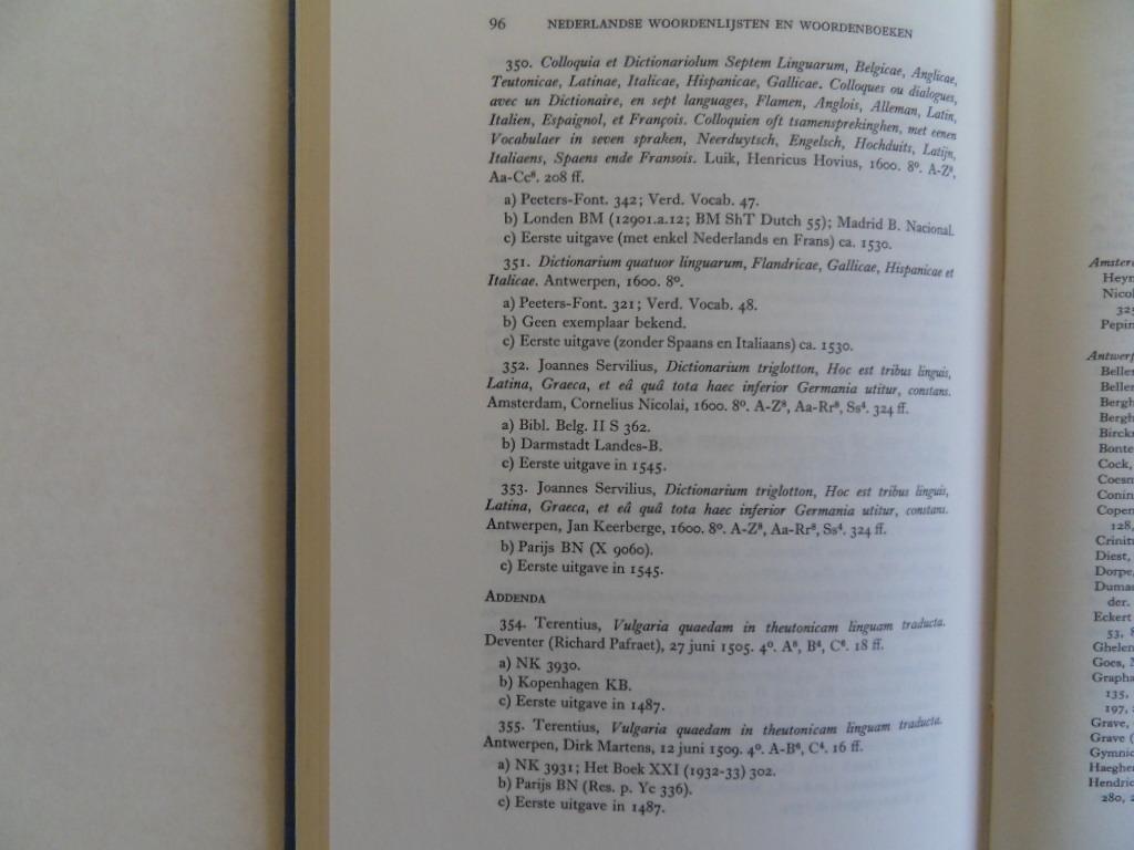 Claes S.J., dr. F. - Lijst van Nederlandse woordenlijsten en woordenboeken gedrukt tot 1600.